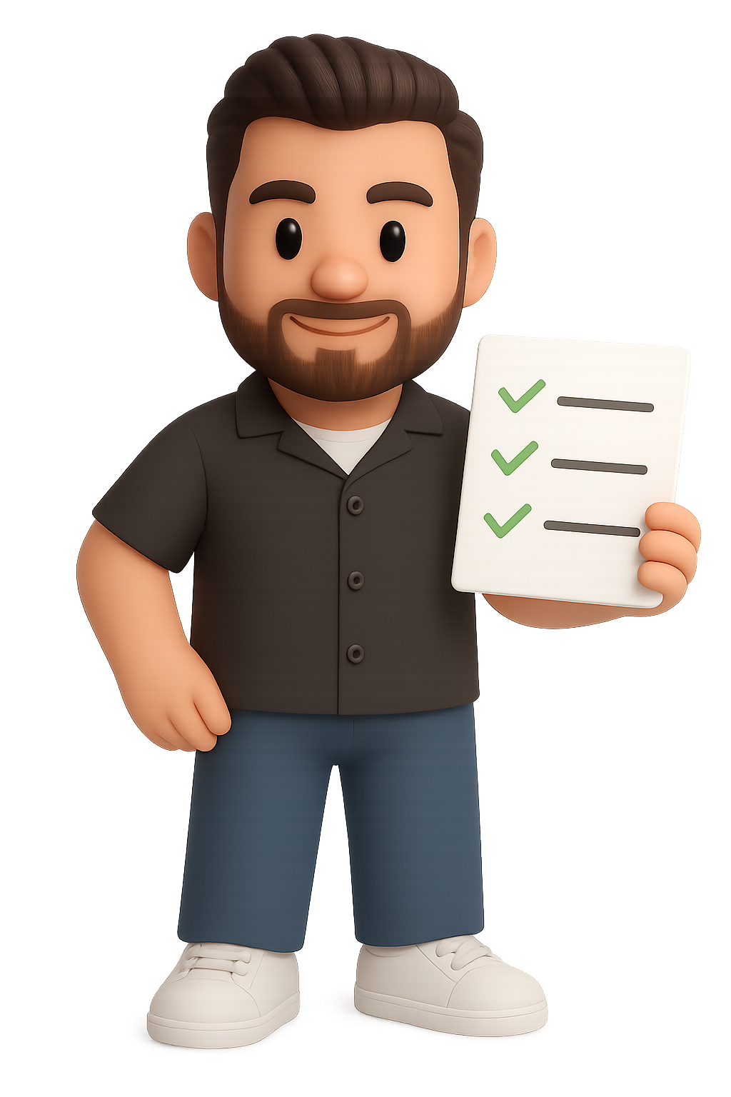 3D-Avatar mit Checkliste und drei grünen Häkchen