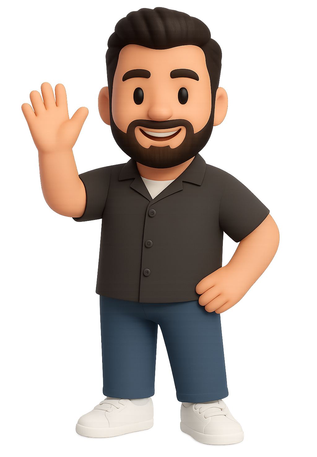 3D-Avatar mit Bart hebt die Hand zum Winken