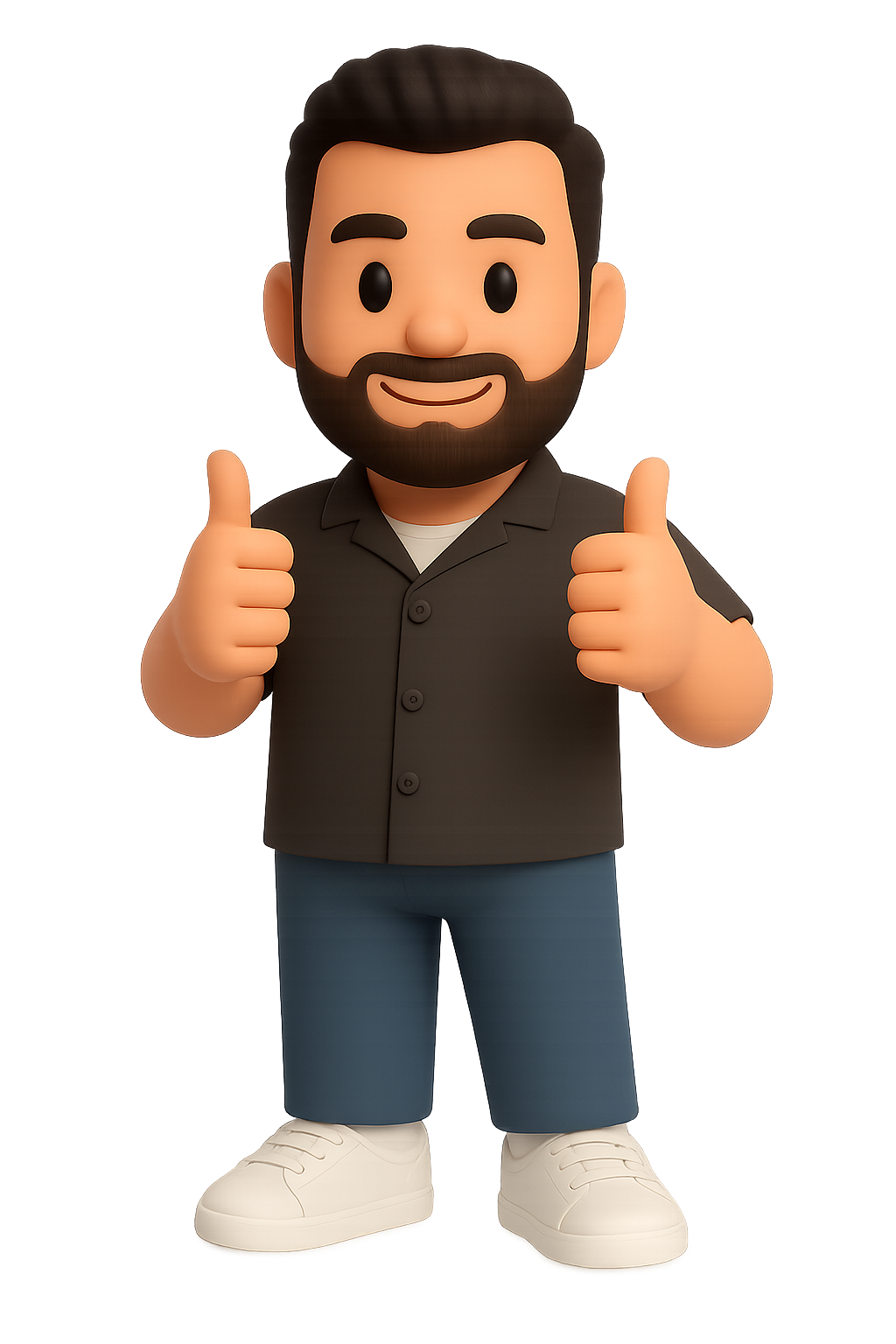 3D-Avatar mit Bart zeigt beide Daumen hoch